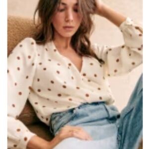 Sezane Abélia Blouse Ecru / Coffee Polka Dots - Size 4